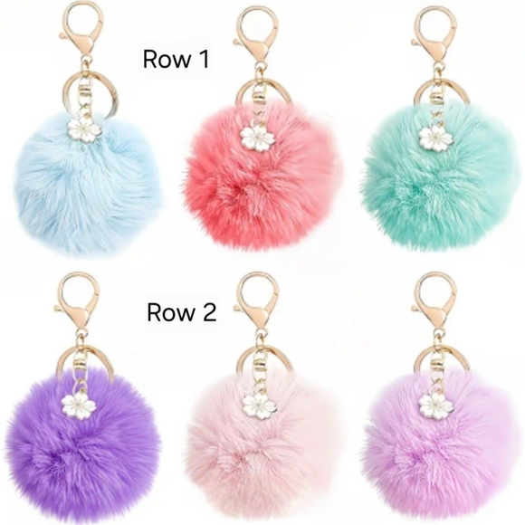 Accessories - NWTluffy Pom Pom Keychain Set Of 3 - Blue, Pink, Green, Purple